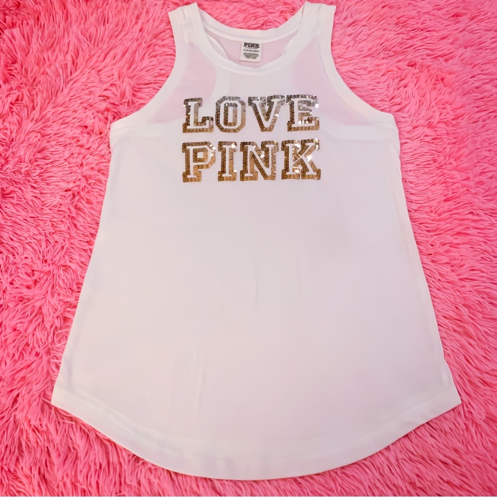 NWOT Victoria’s Secret VS PINK TANK TOP SILVER GOLD SEQUIN BLING